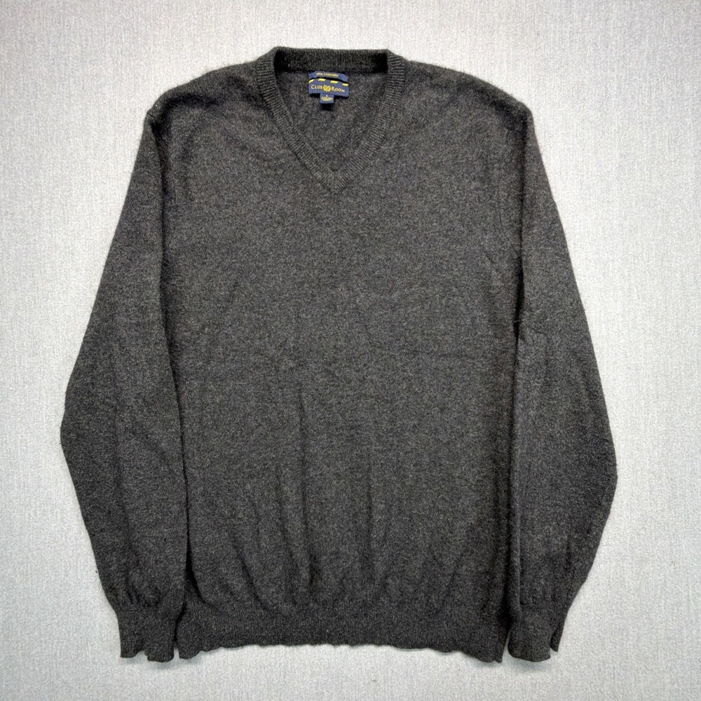 Club Room Cashmere Luxury Gray Sweater‎ Pullover V-Neck Cozy Minimalist Large